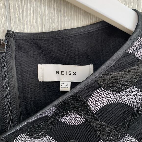 Reiss Mirte Embroidered Dress Black Gray Size 4 - Picture 5 of 7